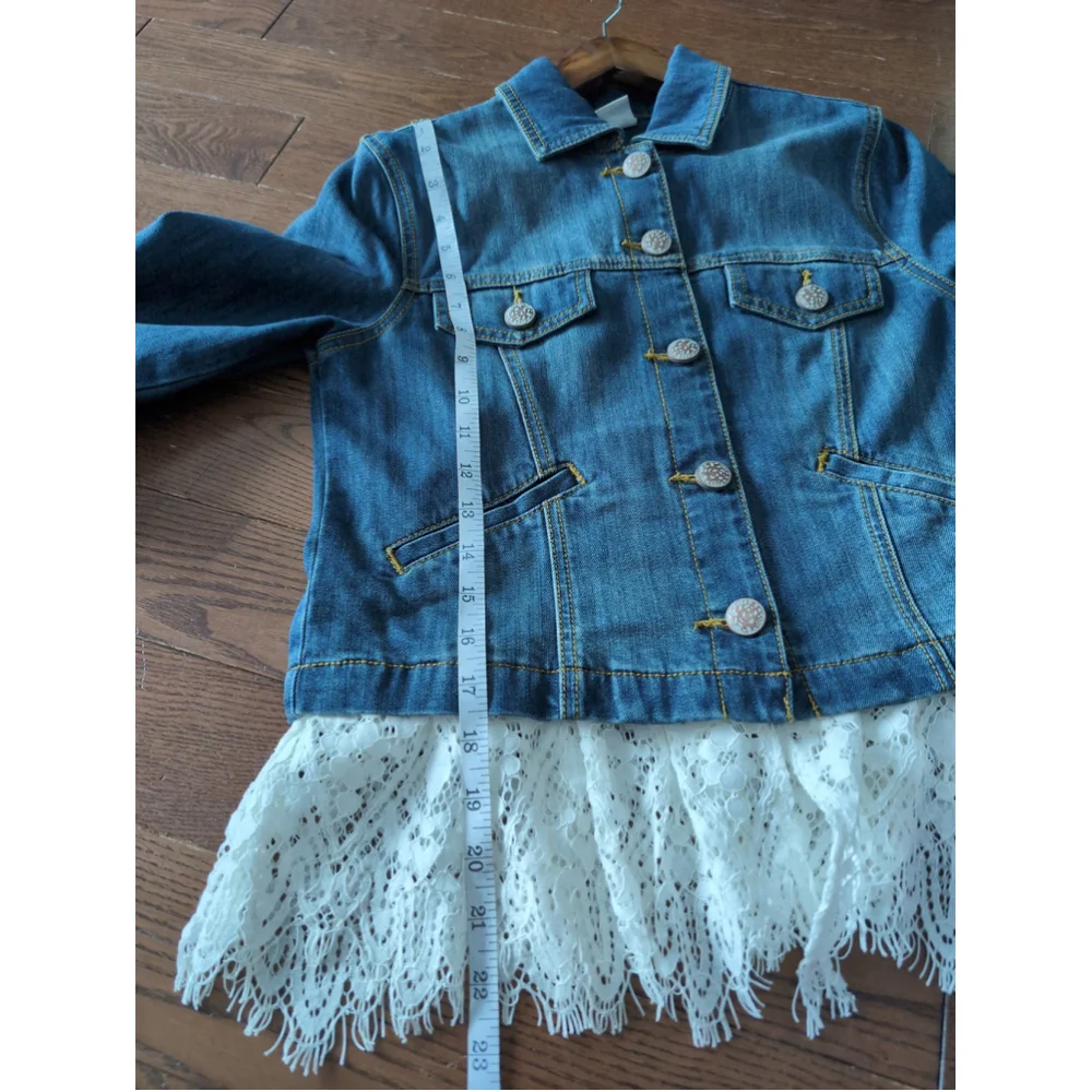 Cabi Dakota Blue Denim Jacket Women Sz S Removable lace Trim #5297 Office Career - Picture 7 of 12